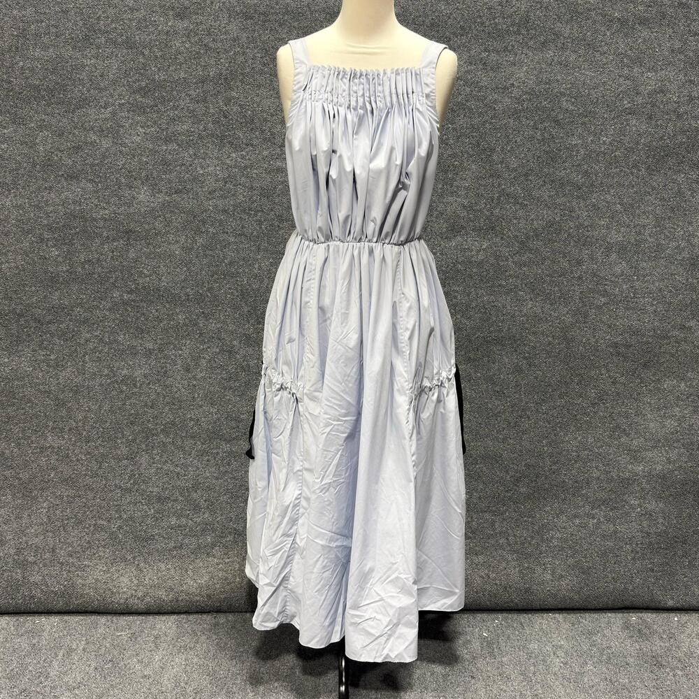 Jason Wu Solid Blue Dress Womens 6 Square Neck Strappy Pleated Tiered Midi